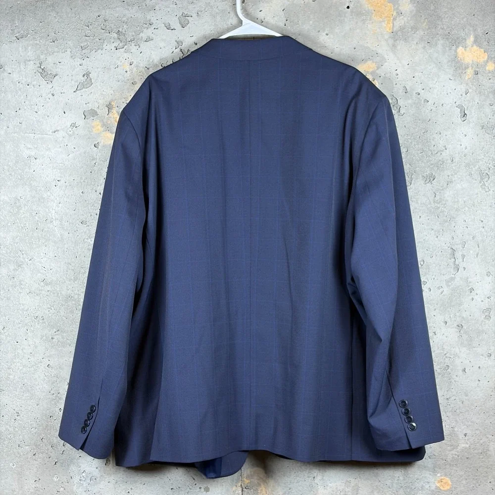 Nautica Blazer Jacket Mens 58 Navy Blue Check Stretch Single Breasted Business